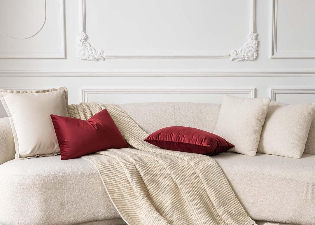 Decorative Pillow Covers 12x20 Set of 2 Burgundy Throw Pillow Covers for Sofa Couch Bed Soft Home Décor Accent with Hidden Zipper