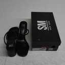 SM New York Block Heel Sandals Strappy Slip On Mules Minimalist Black, 10