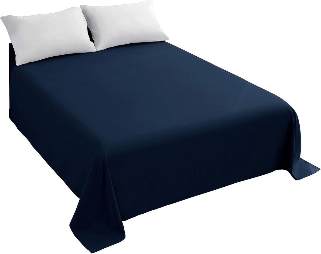 Sfoothome Bed Flat Sheet - Ultra Soft and Wrinkle, Fade, Stain Resistant Top Sheet, Full Size, Navy Blue