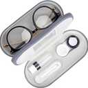Muf 2 in 1 Contact Lens Case and Glasses Case, Double Sided Design with Mirror, Portable Travel Kit with Tweezer, Remover and Solution Bottle, Grey