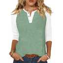 ANRABESS Womens Tops Short Sleeve Henley Shirts Summer V Neck Color Block Tunic T Shirts Casual Blouses Work Trendy Clothes Medium Light Green, Medium