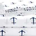 Chezmoi Collection 4-Piece Kids/Teens Nautical Sheet Set - Soft Microfiber White Navy Anchors, Queen Size