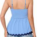 Women's Summer Tank Tops Cute Peplum Crewneck/Spaghetti Straps Cami Vacation Shirt (S)