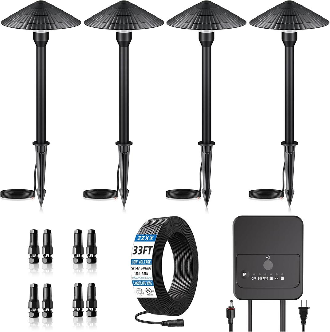ZZXX All-in-One Low Voltage Landscape Lighting Kit 4-Pathway Lights with 40W Transformer, 5W Dusk to Dawn Outdoor Lighting, IP66 Waterproof LED Landscape Lights, Outdoor Lights 2700K for Yard Patio