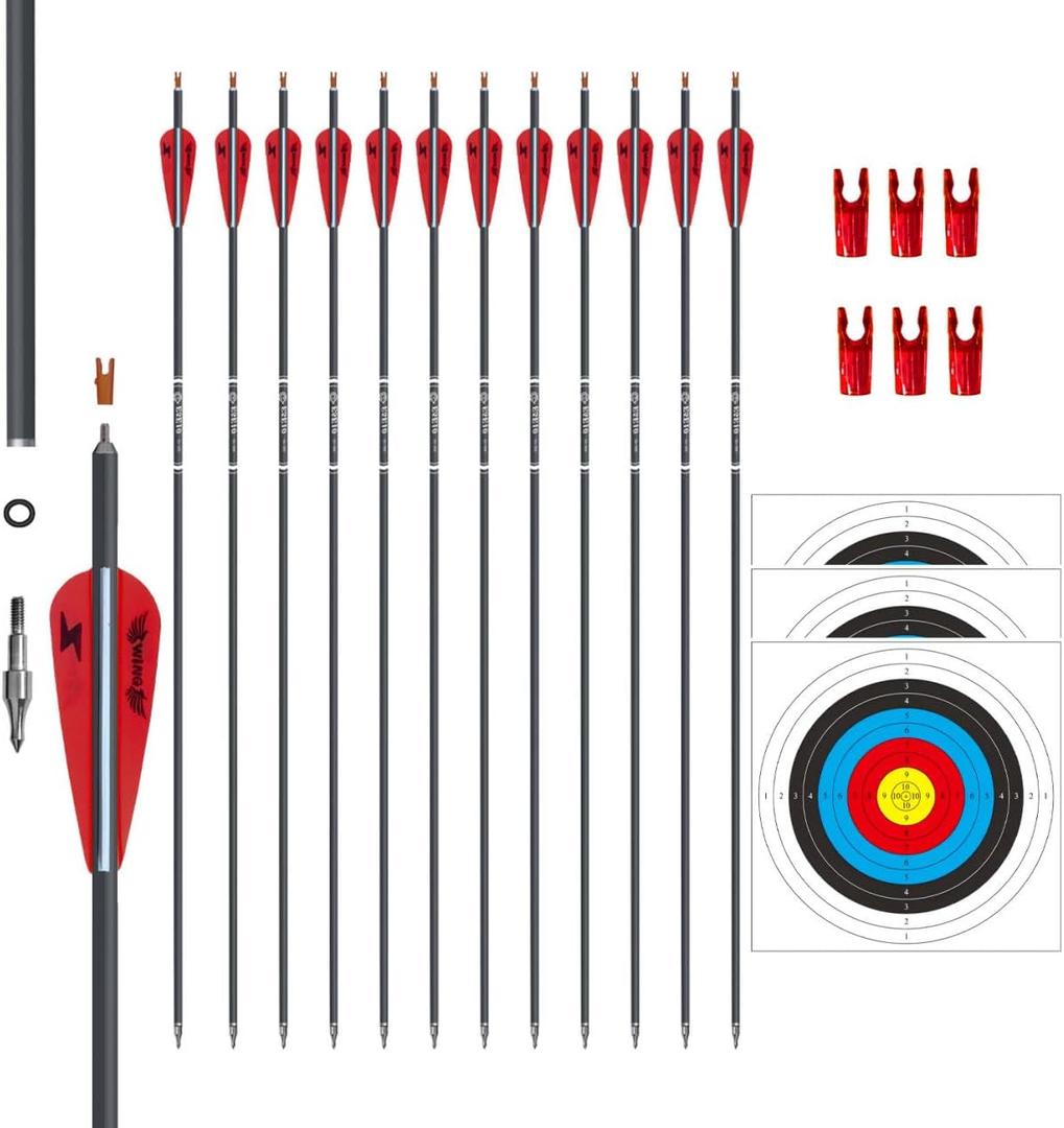 31inch Carbon Arrow Archery Targeting Practice Hunting Arrows for Compound & Recurve Bow with Removable Tips(Pack of 12)