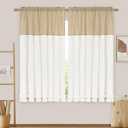 2 x Likiyol Linen Curtains for Living Room 63 Inch Length Farmhouse Ruffle Curtains for Bedroom Light Filtering Window Curtain Rustic Country Drapes Rod Pocket Window Treatments, Linen White, 2 Panels