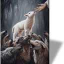 RJETZMU Jesus Saving Lamb Wall Art Christian Religious Gallery Wrap Poster Inspirational Bible Artwork Faith and Protection Picture Print for Home Church Living Room Prayer Room Decor 12x16 Inch (Save the Lamb)
