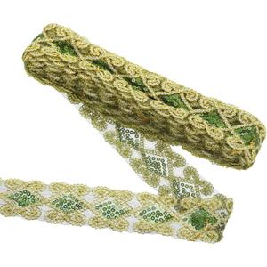 Uxcell 11 Yards Sequins Trim Ribbon 2.4 Inch Lace Gold Edge Sequins Gimp Braid Trim Paillette Fabric Flat Trims Strips for Crafts Sewing Clothes Home Party Decoration, Army Green