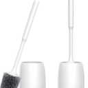 Toilet Brush, 2 Pack Toilet Bowl Brush and Holder Set Ergonomic Long Handle Toilet Scrubber with Ventilated Base for Quick Drying, for Bathroom Cleaning, White & Gray