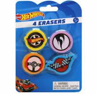 Hotwheels 4 Erasers,5pack
