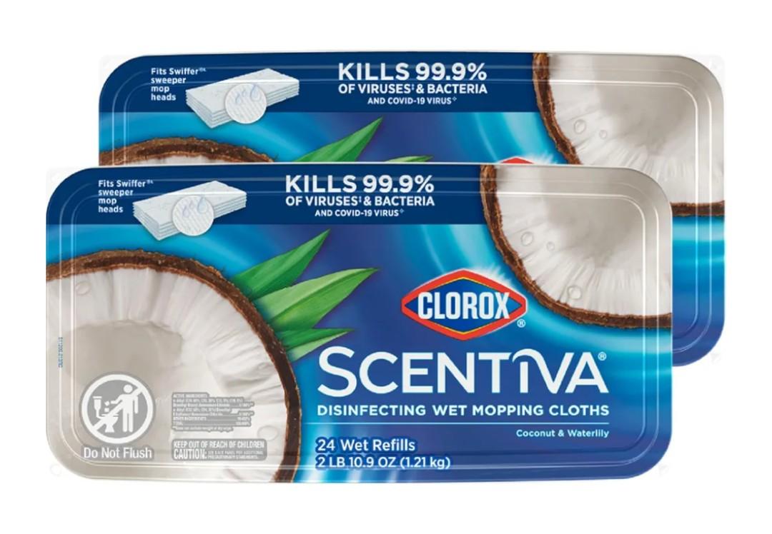 Clorox Scentiva Disinfecting Wet Mopping Pad Refills for Floor Cleaning, Pacific Breeze & Coconut, 48 Count