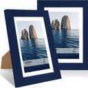 5x7 Picture Frame Set of 2, 5 x 7 Wood Photo Frames with Mat for 4x6, Natural Wooden Frame with Real Glass Cover for Wall and Tabletop Display,Blue