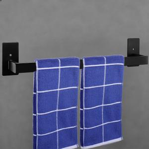 Adhesive Adjustable Towel Bar, Self Stick Bathroom Towel Holders, HOMOTEK Bathroom Rod Size from 14 Inch to 24.5 Inch Single Hanger for Kitchen(Thickened 1 Pack Matte Black)