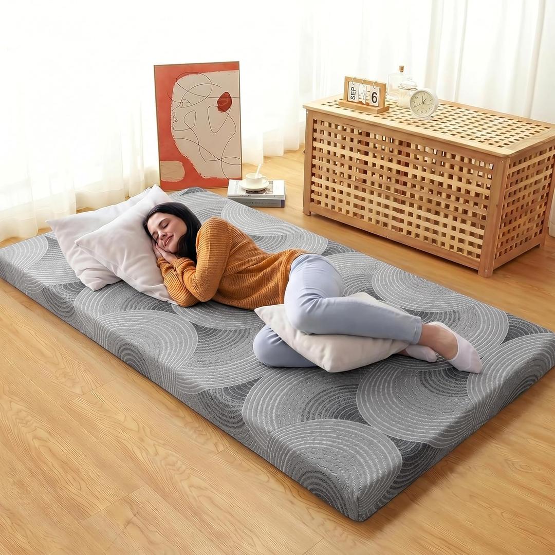Japanese Floor Mattress,3.5" Thicken Futon Mattress Tatami Mat Twin | with Non-Slip Bottom,Removable Washable Cover,Foldable Mattress Tatami Mat Sleeping Pad,Grey Geometric,(80x36)