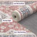 DEXI Area Rugs for Living Room, 8x10 Washable Low Pile Vintage Traditional Rug for Bedroom, Non Slip Large Indoor Carpet for Dining Office Nursery, Orange White