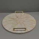 PEMAR Mother of Pearl Decorative Tray, 13"" Round with Gold Metal Handles, Vanity/Perfume/Trinket Tray, Catchall for Dresser, Bathroom, Vanity Table (White Sunlight), PM24-PM15 (Cream Starburst)