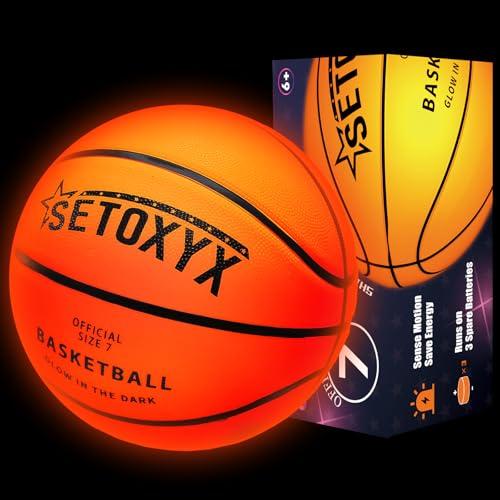 SETOXYX Glow in The Dark Basketball, Light Up Basketball for Teen Boy, Official Size 7 with 6 Spare Batteries, Birthday for Boys & Girls 6-15+ Year Old, Outdoor Sports Night Toy