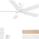 42 Inch White Ceiling Fan with Light, Flush Mount and Remote Control, Dimmable 3-Color Temperature LED, 6-Speed Reversible DC Motor, 5-Blade Modern Design for Indoor or Outdoor