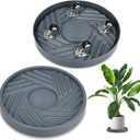 2PCS Round Planter Caddies, 10 Inches Plastic Plant Roller with Wheel, Plant Saucers for Indoors, Plant Stand for Flower Pots [Gray]
