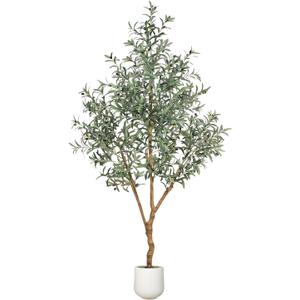 7FT Olive Trees Artificial Indoor - Realistic Artificial Olive Tree Indoor with White Planter, Large Full Fake Plants with Lifelike Fruits and Leaves for Modern Home Office Living Room Decor