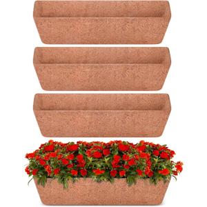 Halatool 4 Pack 24 Inch Window Box Liners, Pre-Formed Coco Fiber Replacement Liner, Natural Coconut Coir Planter Liners for Wall, Hanging Basket, Flower Pot, Fence and Railing