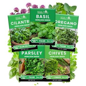 5 Herb Seeds Variety Kit, Oregano, Cilantro, Parsley, Basil, Chives