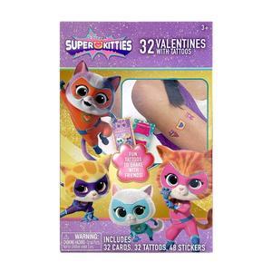 Disney Jr. Super Kitties 32 Valentines with Tattoos