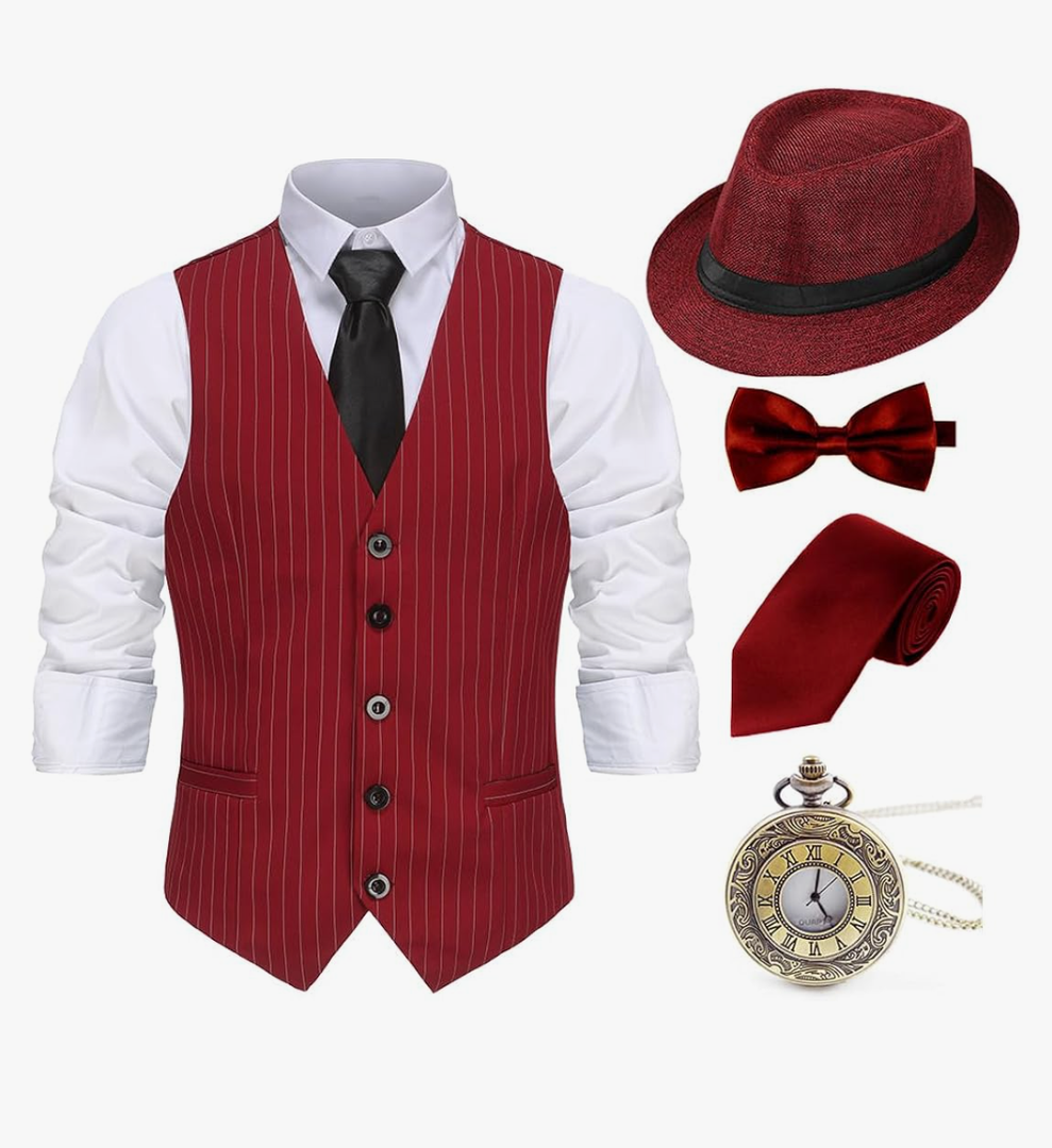 Gionforsy 1920s Mens Costume Gatsby Gangster Costume Accessories Set 20s Hat Bow Tie