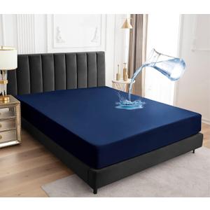 Sufdari Full Size Mattress Protector,Waterproof Mattress Protector,Fitted Sheet Style Mattress Cover with 18" Deep Pocket,Washable and Comfortable-Navy Blue,Full