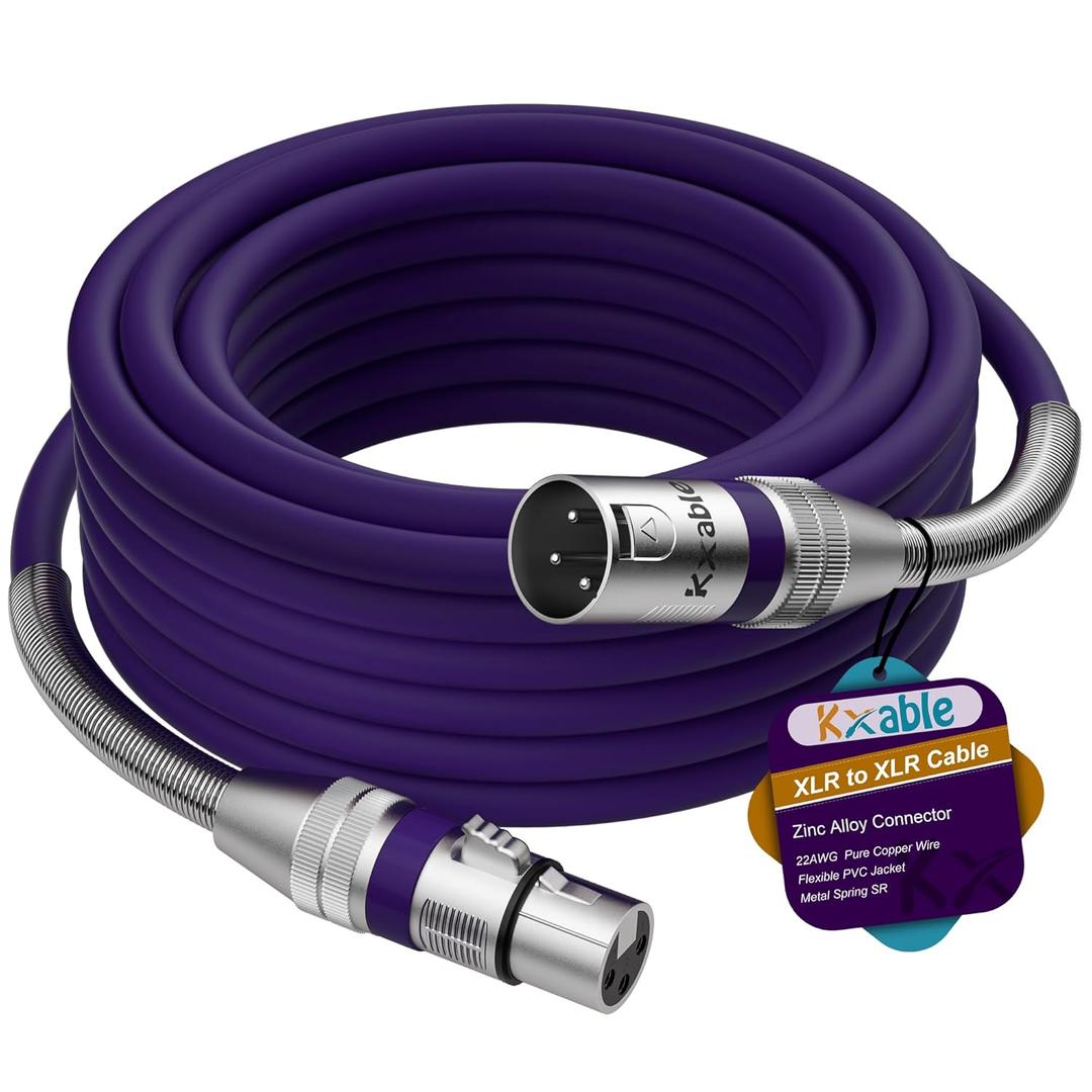 XLR Microphone Cable 10 FT, XLR Male to Female Balanced Mic Cable, 3-Pin Shielded Speaker Cord, Zinc Alloy Connectors, 22AWG Pure Copper, Metal Spring SR, Recording Studio, Podcast, Purple