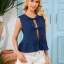 Denim Tops for Women Jean Vest Top Sleeveless V Neck Waistcoats Suit Denim Vest Bow Tie Front Peplum Crop Tank Tops (Large, 03-dark Blue)