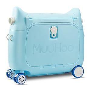 Rosamo Travel Bundle, Includes Kid's Ride-On Suitcase & In-Flight Bed; Adjustable, Lightweight & Expandable Crew BackPack - Approved by Many Airlines - Best for Ages 3-7 (Blue)