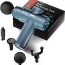 LEERCON Small Massage Gun Handheld Deep Tissue Massager Gun for Pain Relief- 6 Speeds, 4 Heads, Ideal Gift for Men & Women (Blue)