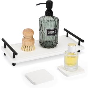 Segbeauty 12x6in Fast Drying Sink Caddy, Stone Drying Mat for Kitchen Counter, Bathroom Vanity Tray Diatomaceous Earth Stone Coasters Sponge Holder Soap Drying Rack Water Absorbing Stone Tray for Sink (White Set)