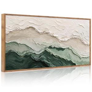 Aurlan 3D Textured Green Abstrcat Ocean Framed Canvas Wall Art 40x20 Inch