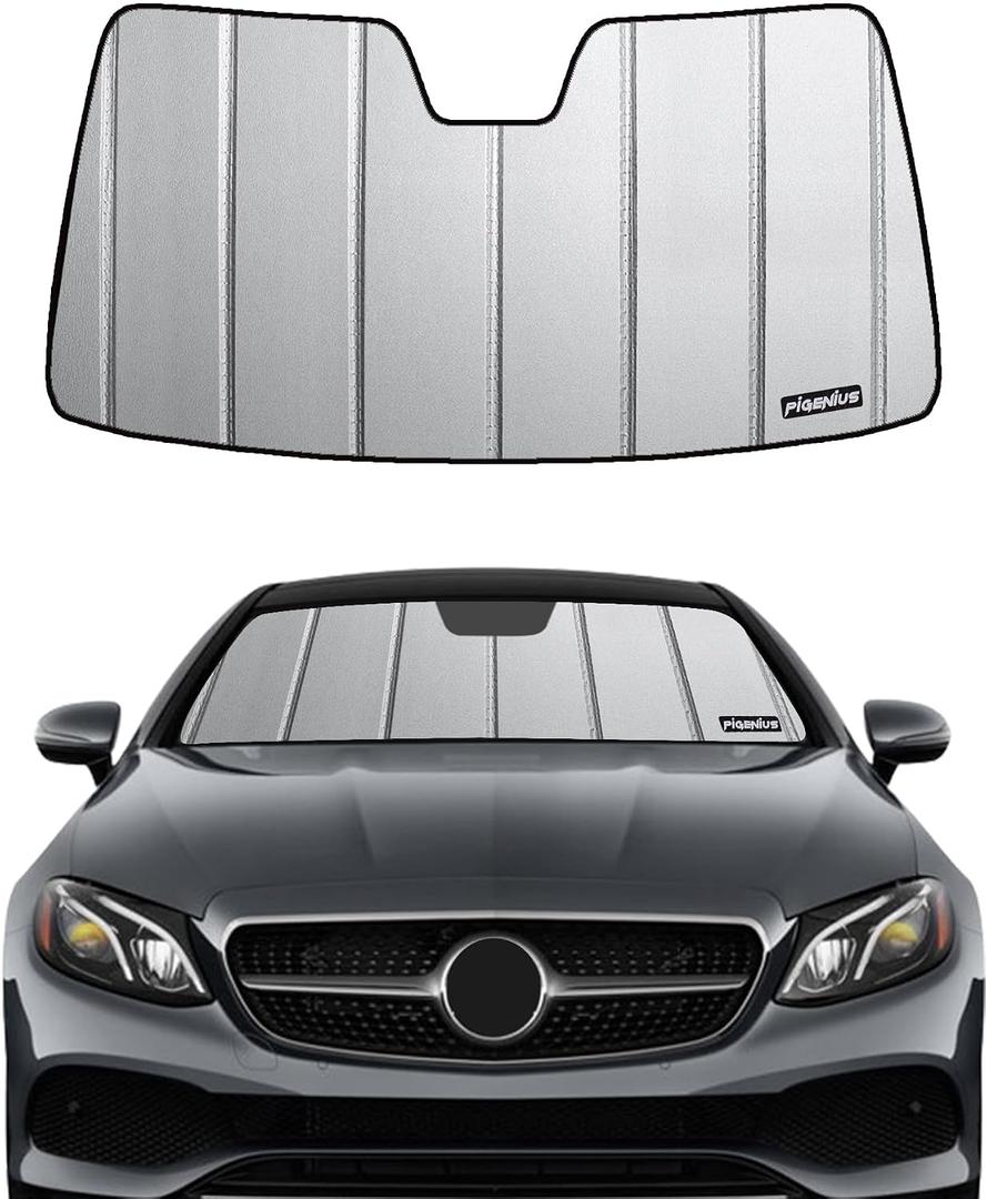 Pigenius Windshield Sun Shade for Mercedes-Benz E-Class Sedan/Wagon 2017-2023 Without OE Dashcam, Custom Front Window Sunshade - Safeguard