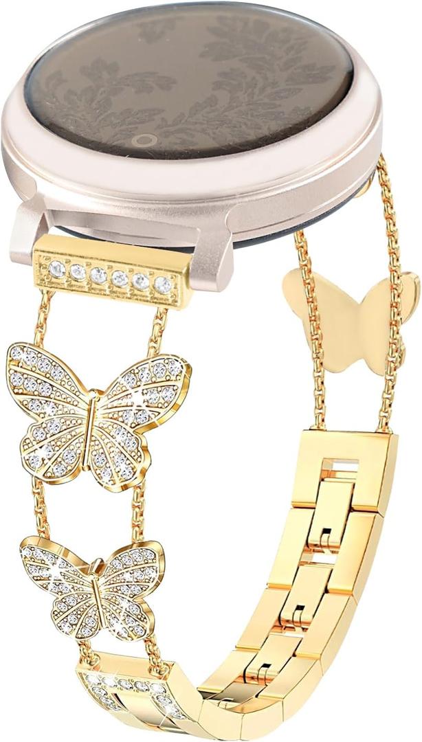 Bling Band Compatible for Garmin Lily 2/Lily 2 Classic/Active, 14mm Diamond Butterfly Stylish Women Strap Replacement for Lily 2 Smartwatch