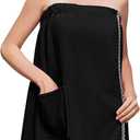 Women Bath Wrap Towel Robe after Shower Knee Length Spa Towels for Body Adjustable Snap Closure Black S-M