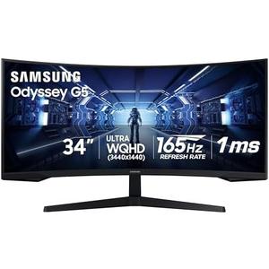 Samsung 34' Odyssey G5 Ultra-Wide Gaming Monitor with 1000R Curved Screen, 165Hz, 1ms, FreeSync Premium, Large Display, Eye Comfort, Multiple Ports, WQHD, LC34G55TWWNXZA, Black