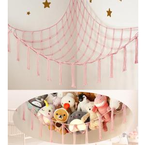 Stuffed Animal Storage Hammock Corner Net - Pink Room Christmas Decor for Teen Girls - Toys Storage Hanging Stuff Animal Organizer Holder Cute Stuff - Boho Nursery Dorm Bedoom Decor Aesthetic (Standard(41.5"L x 55.2"W x 41.5"H))