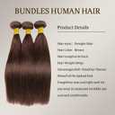 16 18 20 Inch Brown Human Hair Bundles Straight Bundles Human Hair Double Weft 3 Bundle Brazilian Virgin Human Hair Weave for Black Woman Natural Brown Color (#4，300g/Pack)