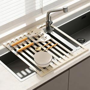 Foldable Over Sink Dish Drying Rack, Kitchen Sink Organizer, White, 20.5“x13.6"