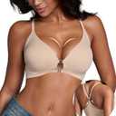 DEANGELMON Front Closure Bras for Women Racerback Bra No Underwire Seamless Push Up T-Shirts Bras Supportive Womens Bralettes (Beige, L)