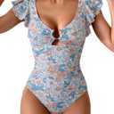 Eomenie Women's One Piece Swimsuit Tummy Control Bathing Suit Cutout Ruffle Slimming Swim Suit S