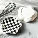 Spoon Rest for Stove Top, 5.3in Checkered Spoon Holder Utensil Rest, Ceramic Spoon Rests for Coffee Bar, Kitchen Gadget Cooking Gift for Housewarming (Black & White Pattern)