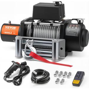 VEVOR Electric Winch, 18,000 lb Truck Trailer Jeep Winch, 12V DC 7/16 in x 85 ft Steel Cable Roller Fairlead Wireless & Wired Remote Control, IP55 Waterproof Towing for Off Road SUV Jeep Truck Trailer