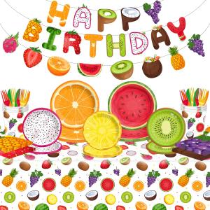 Fruit Birthday Decorations-143Pcs Fruit Theme Plates and Napkins Kit Summer Tutti Frutti Tableware Serves 20 Guests for Birthday Party