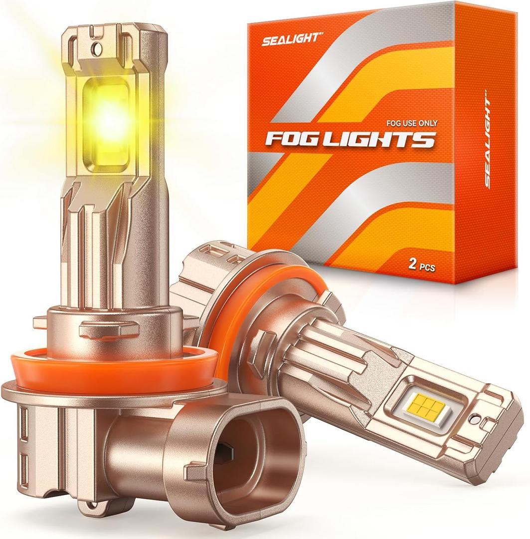 SEALIGHT H11/H16/H8 Yellow LED Fog Light Bulbs, 18000LM 3500K Yellow-2 Pack
