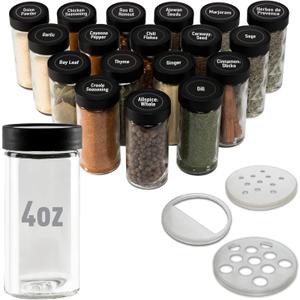 AllSpice 4" Glass Spice Jars 4 fluid ounces- 18 Pack