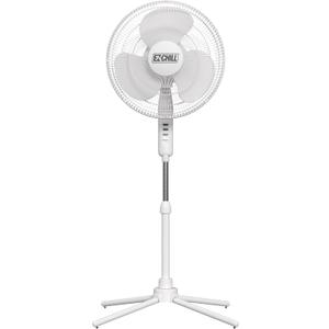 EZ-CHILL 16 Oscillating Pedestal Fan, 3-speed Options, 90-Degree Oscillating Head, Adjustable Height and Tilt, Powerful Air Flow, White, MTSP15-16AZ